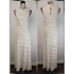 Manito USA Slip Maxi Dress Sz XS/S Ivory Lace Mesh Semi Sheer Whimsycal